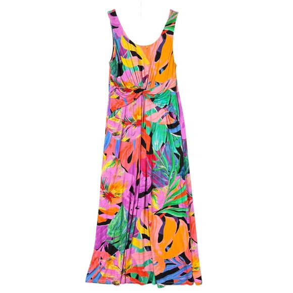 Soma Tropical Print Soft Jersey Twist Waist Maxi Padded Bra Dress Large Pockets - Picture 1 of 11